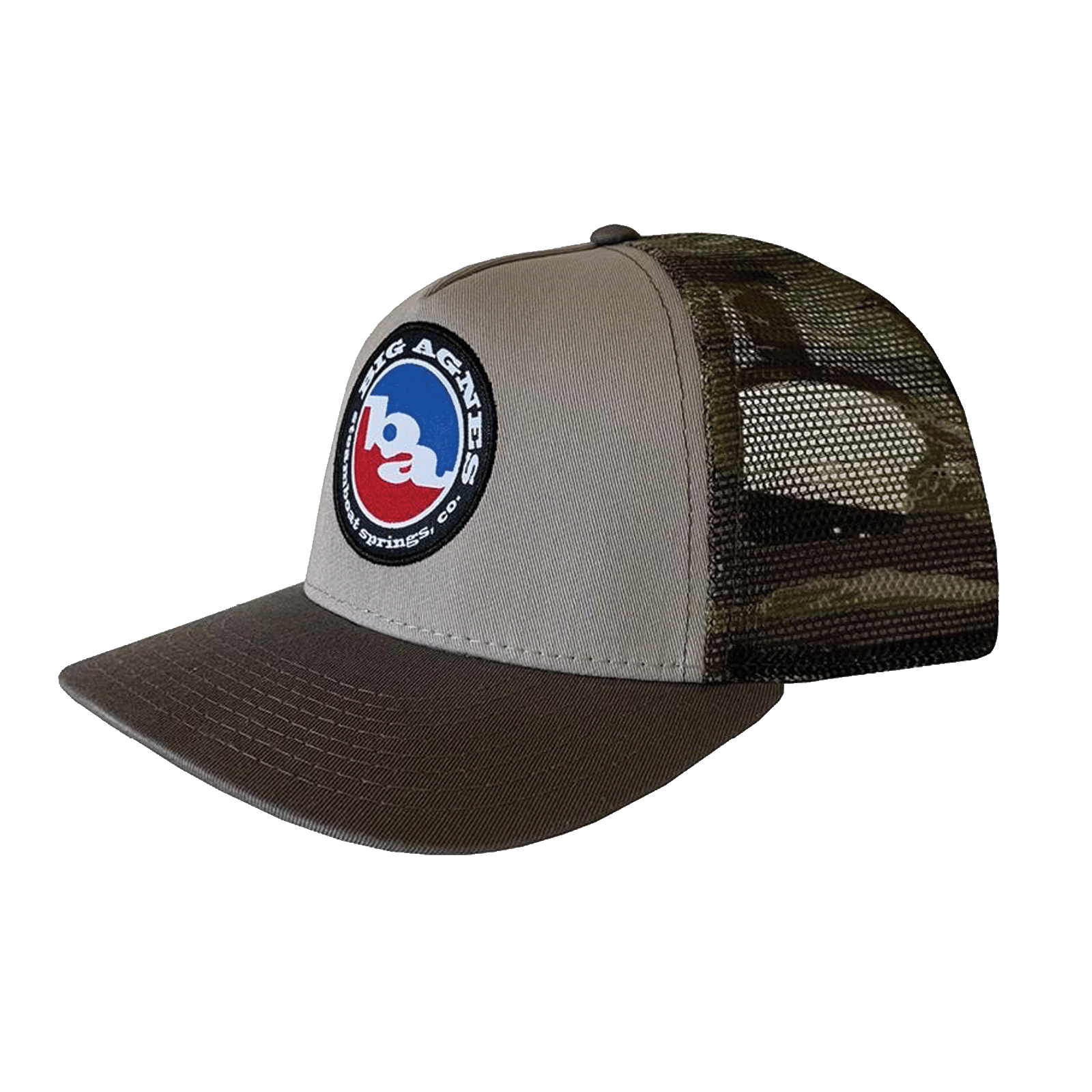 Big Agnes Classic Logo Trucker Hat - Steel / Tiger Camo 3 Big Agnes Classic Logo Trucker Hat - Steel / Tiger Camo