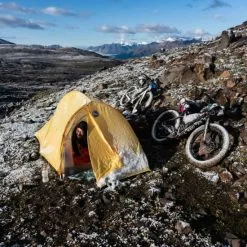 Big Agnes Fly Creek HV UL2 Bikepack Solution Dye Tent -Sleeping Bags Shop opplanet big agnes fly creek hv ul2 bikepack solution dye tent yellow greige 2 person thvfcbp222 usage 4